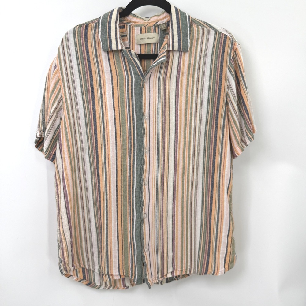Blend Bhakis Shirt Mens XL Striped Linen Viscose Boho Indie Coastal Summer Retro